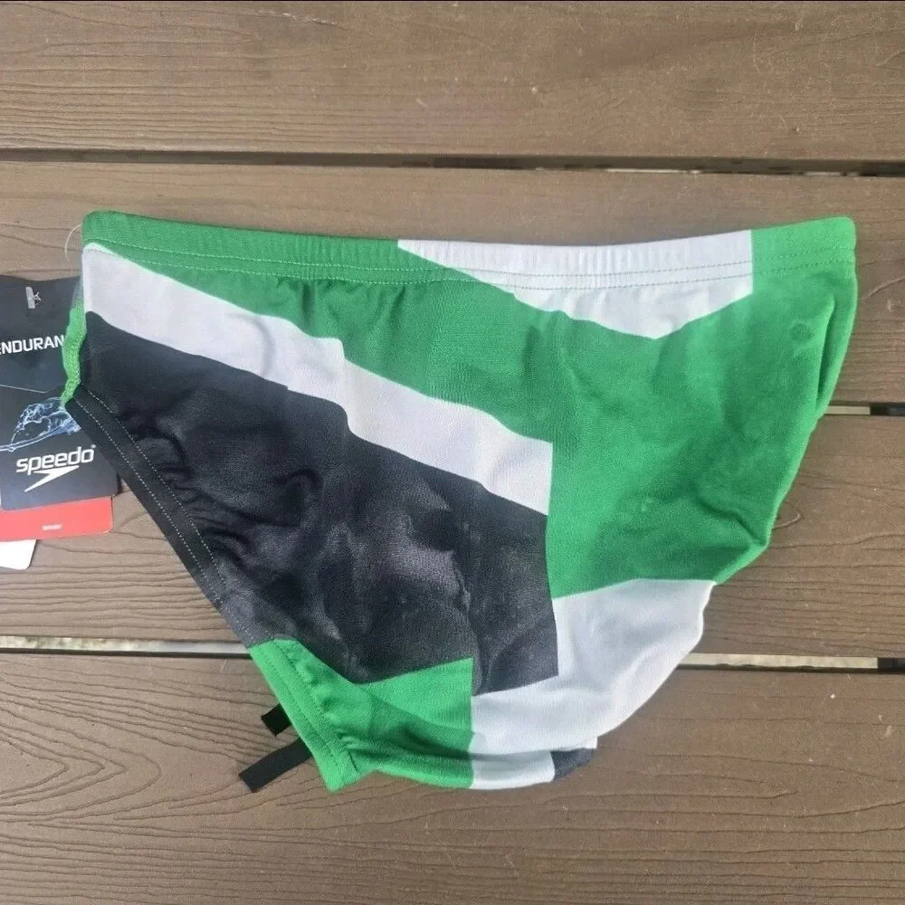 Speedo Endurance+ Boy's Green/grey Colorblock Racer Briefs Sz 26 New